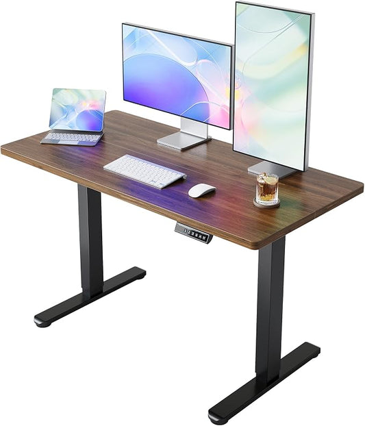HUANUO 43 x 24 inch Electric Standing Desk Adjustable Height, 4 Memory Height Settings, Sit Stand Up Desk for Home Office & Computer Workstation, Black Walnut