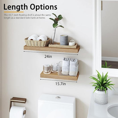 Oak Floating Shelves Wood for Wall 15.7in Wall Mounted Display Ledge Shelves Perfect for Bedroom, Bathroom, Living Room and Kitchen Decoration Storage (Set of 2)