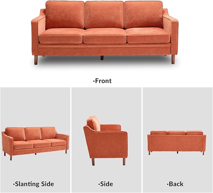 Kingfun Couch Sets for Living Room, 3 Seater Couch and Armchair, Mid Century Modern Sofa Set, Chenille Couch with Solid Wood Frame for Bedroom