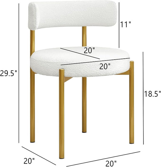 Boucle Dining Chairs Set of 6, White Dining Chairs with Upholstered Seat and Gold Legs, Mid-Century Modern Kitchen Chairs for Dining Room, Restaurant