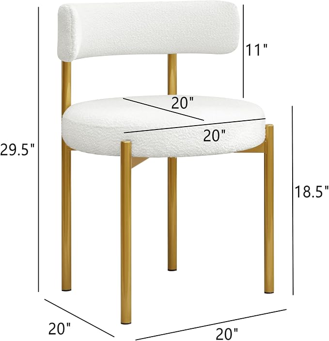 Boucle Dining Chairs Set of 2, White Dining Chairs with Upholstered Seat and Gold Legs, Mid-Century Modern Kitchen Chairs for Dining Room, Restaurant