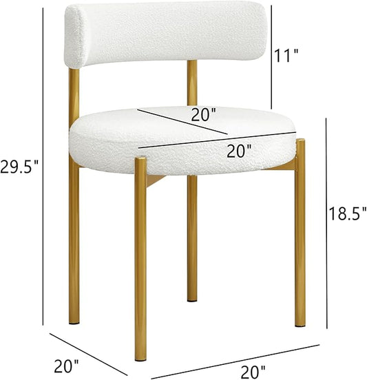 Boucle Dining Chairs Set of 4, White Dining Chairs with Upholstered Seat and Gold Legs, Mid-Century Modern Kitchen Chairs for Dining Room, Restaurant
