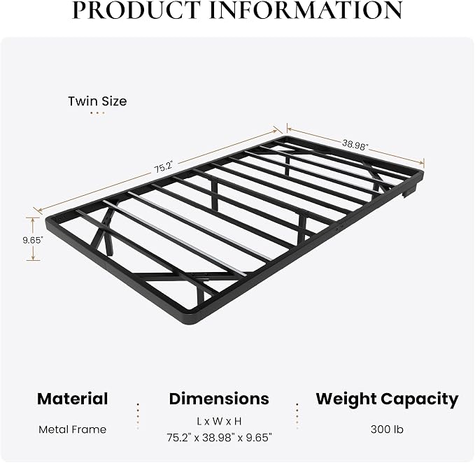 SHA CERLIN Twin Size Floating Bed Frame with Smart LED Lights, Black | Modern Design Metal Platform Bed with Power Strip, No Box Spring Needed, Noise-Free, Easy Assembly
