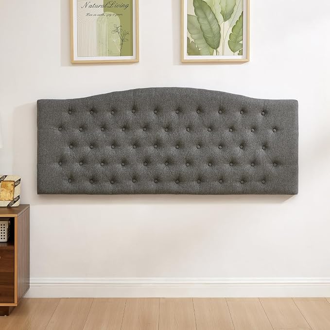 24KF Upholstered Tufted Button Wall Mounted Linen Headboard,Comfortable Fashional Headboard Queen/Full Size,6055-Q-Granite