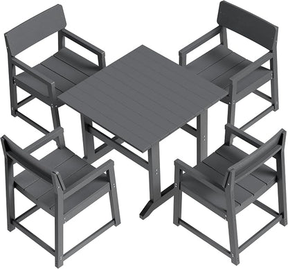 Shintenchi 5 Pieces Outdoor Dining Set,HDPE Outdoor Table and Chairs Set for 4,All Weather Patio Furniture Sets,Modern Wooden Textured Dining Sets for Backyard,Garden,Dark Grey