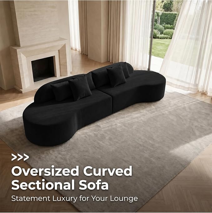 Oversized Modern Curved Cloud Couch Sectional, Boneless Compression Sofa, Modular Sectional Couches, High Density Foam Deep seat Couch with Pillows, Corduroy Sofa for Living Room Office