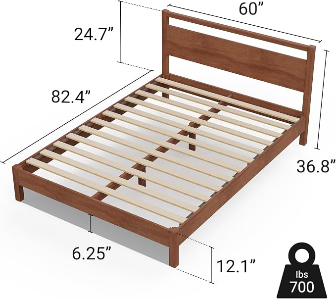 LIFEMENT Signature Wood Platform Bed Frame with Headboard, Essential, Noise Free, Under Bed Storage, No Box Spring Needed, Easy Assembly (Cherry, Queen (U.S. Standard))