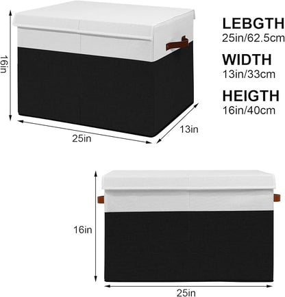 Gowee Large Toy Storage Box with Lid, Sturdy Toys Storage Chest Bin Organizer Basket with Dividers for Kids, Boys, Girls, Nursery, Closet, Bedroom, Playroom 25"x13" x16" (Black and White)