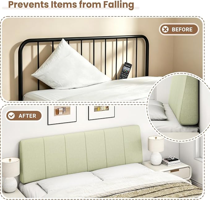 Queen Size Headboard Only-No Assembly Required, Light Warm Green | Easy to use no assembly required, Linen fabric and extra-thick foam for added comfort, Modern style headboard queen size