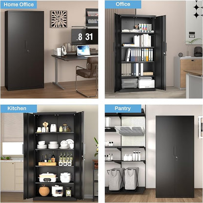 Metal Garage Storage Cabinet with Lock, 71" Tall Steel Storage Locker with 4 Adjustable Shelves, Heavy Duty Metal Cabinet for Garage, Office, Home, 31.5”W × 16.5”D, Black