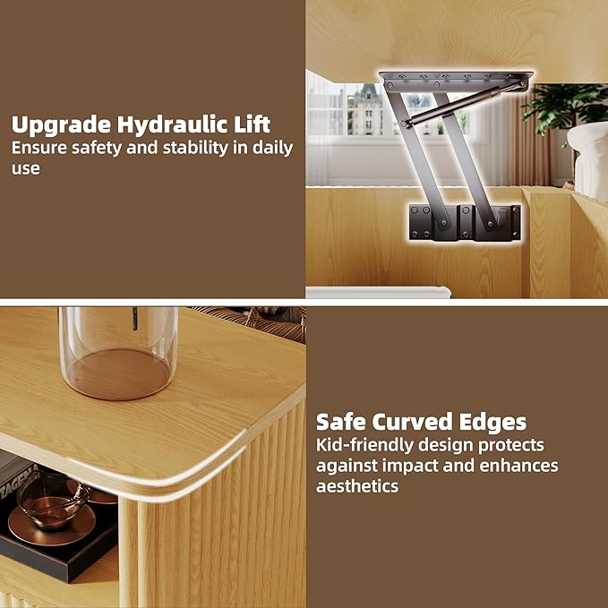 31.5" Square Fluted Lift Top Coffee Table for Living Room, Fluted Lift Top Coffee Tables with Hidden Storage, Modern Center Table,Giratree Stand Up Coffee Table for Home Living Room Office