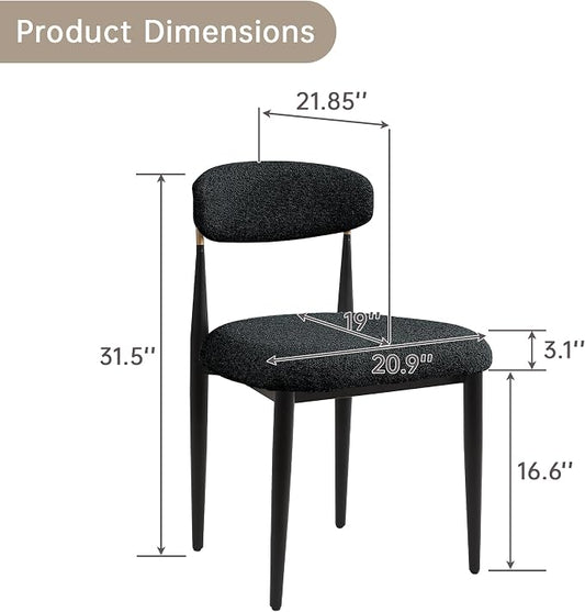 Morden Fort Black Dining Chairs Set of 4, Boucle Upholstered Kitchen Chairs with Curved Backs and Gold Metal Frame for Dining Room and Apartment, Black
