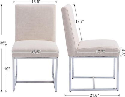 VESCASA Linen Upholstered Dining Chairs Set of 4, Mid Century Modern Padded Chair with Chrome Metal Frame for Restaurant, Dining Room, Kitchen, Cream