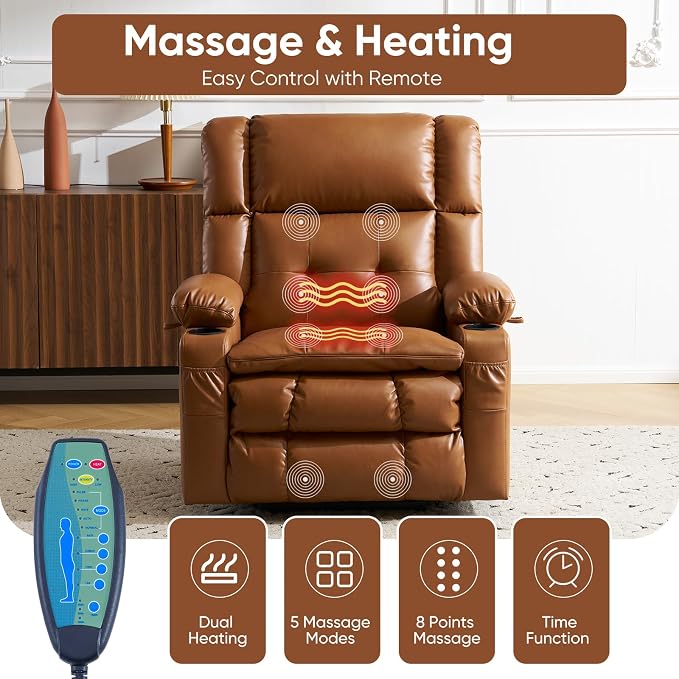 Dual Motor Power Lift Recliner Chair for Elderly with Massage and Heat, Oversized Lift Chair with Arm Storage, Lay Flat Lift Recliner for Adults, Big Tall, Infinite Position,Lving Room, Camel