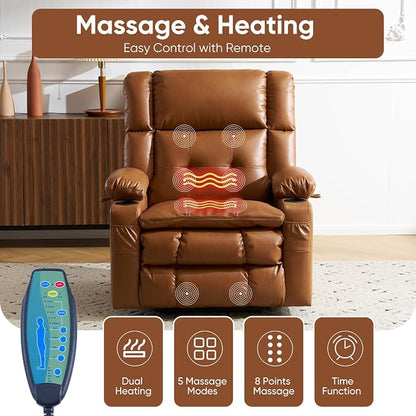 Dual Motor Power Lift Recliner Chair for Elderly with Massage and Heat, Oversized Lift Chair with Arm Storage, Lay Flat Lift Recliner for Adults, Big Tall, Infinite Position,Lving Room, Camel