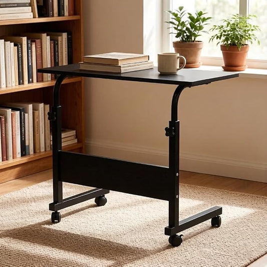 Standing Desk - Adjustable Height Side Table, Portable Laptop Cart, C-Shaped Bed Couch End Table with Edge Stopper and Wheels for Living Room Bedroom Walking Pad Treadmill, 31.5 Inch, Black