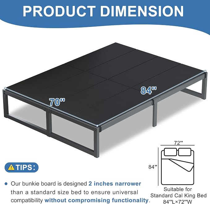 Lutown-Teen Bunkie Board California King Under Mattress High-Density Polymer Cal King Bunkie Board Anti-Sag, Breathable, Moisture Resistant, Noise Minimizing