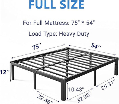12 Inch High Heavy Duty Full Size Bed Frame Metal, Platform Bed Frame Full Size No Box Spring Needed, Noise Free, Easy Assembly, Black