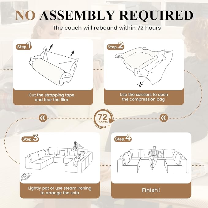 Modern U Shaped Modular Sectional Sofa, Convertible Oversized Cloud Couches for Living Room, Comfy 8 Seater Corduroy Boneless Couch Sofa Set, No Assembly Required, Beige 1 PCS