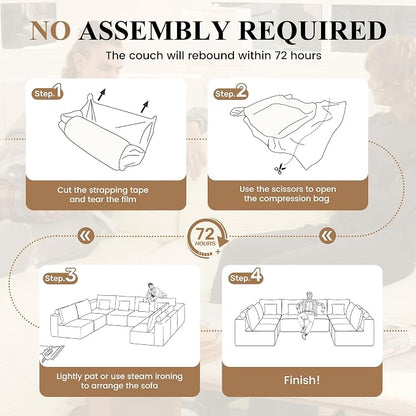 Modern U Shaped Modular Sectional Sofa, Convertible Oversized Cloud Couches for Living Room, Comfy 8 Seater Corduroy Boneless Couch Sofa Set, No Assembly Required, Beige 1 PCS