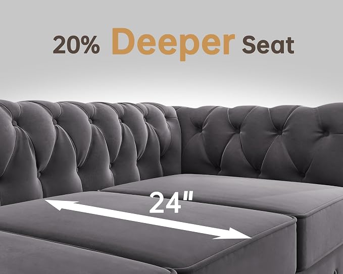 Morden Fort Classic Chesterfield Sofa Chair Set, Tufted Arm Chair Sofa with Solid Wood Legs Thick Cushion, Pet-Friendly Sofa Couch Chair for Living Room Bedroom Reading Room - Velvet Grey
