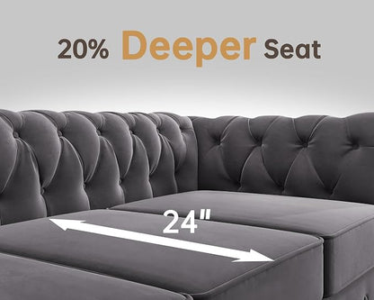 Morden Fort Classic Chesterfield Sofa Chair Set, Tufted Arm Chair Sofa with Solid Wood Legs Thick Cushion, Pet-Friendly Sofa Couch Chair for Living Room Bedroom Reading Room - Velvet Grey