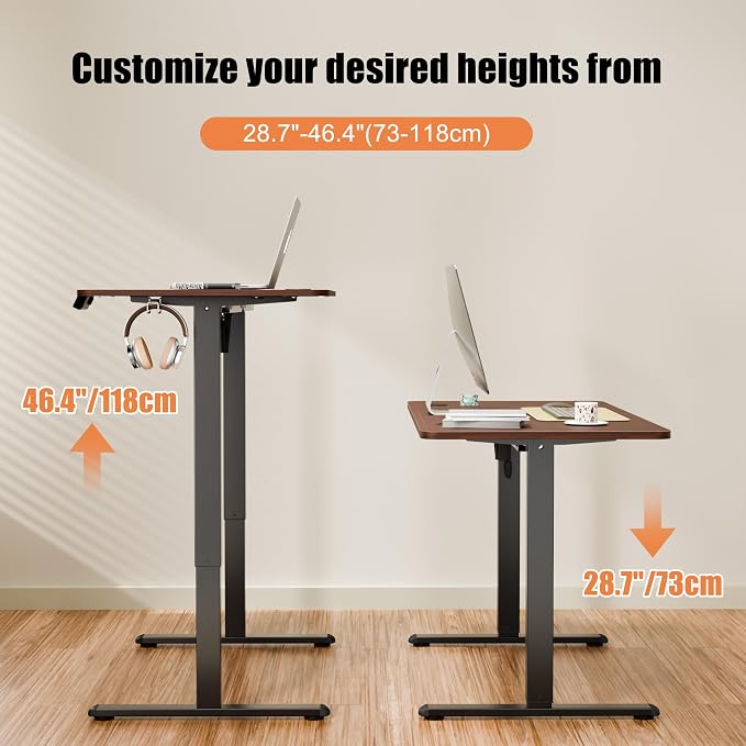 ERGOMAKER Electric Standing Desk, 47.2" x 23.6" Height Adjustable Sit Stand Desk with Splice Board for Home Office, Computer Desk Memory Preset (Black Frame, Walnut Desktop)