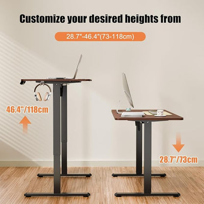 ERGOMAKER Electric Standing Desk, 47.2" x 23.6" Height Adjustable Sit Stand Desk with Splice Board for Home Office, Computer Desk Memory Preset (Black Frame, Walnut Desktop)