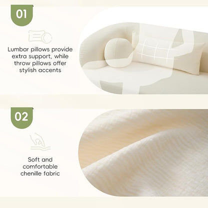 86" Curved Cloud Couch, Curved Sofa,Boneless Couch, Upholstered Sofa with Pillows, No Assembly with High-Density Foam, 3-Seater Luxury Modern Compressed Sofa, Beige