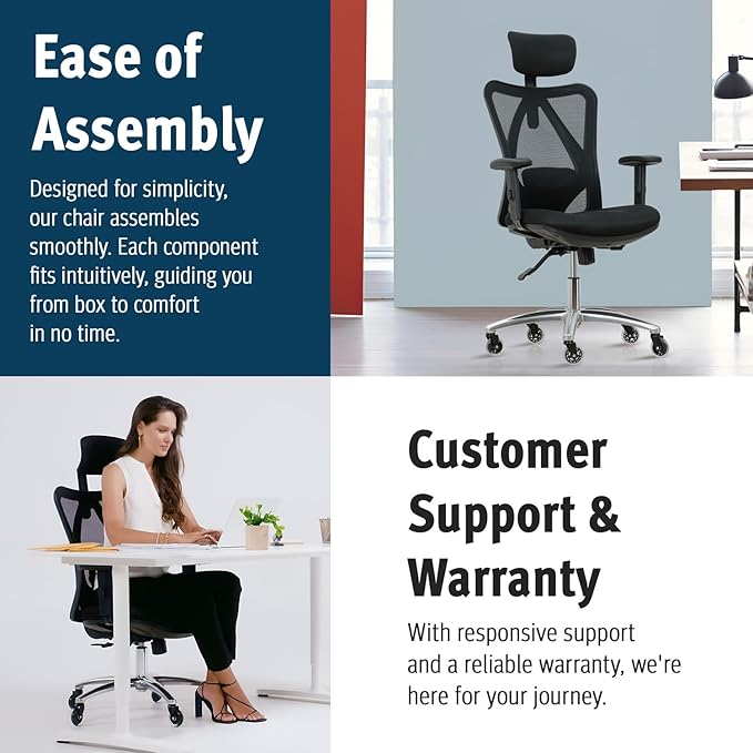 Duramont Ergonomic Office Chair | Adjustable Desk Chair with Lumbar Support and Rollerblade Wheels | High Back Chair with Breathable Mesh | Thick Seat Cushion