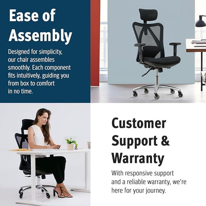 Duramont Ergonomic Office Chair | Adjustable Desk Chair with Lumbar Support and Rollerblade Wheels | High Back Chair with Breathable Mesh | Thick Seat Cushion