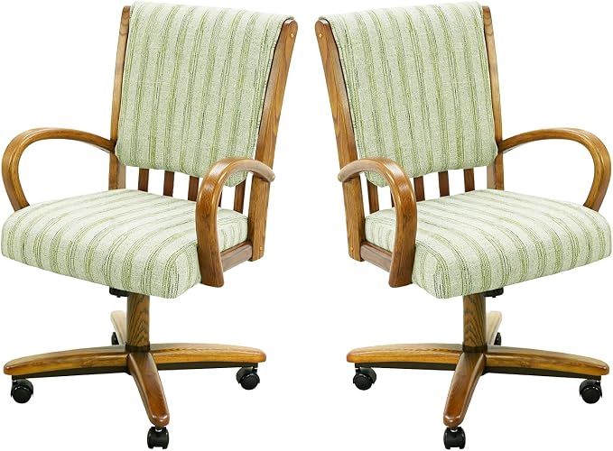 Chromcraft Set of 2 Caster Swivel Tilt Dining Chairs, Ultra Comfort Kitchen Chairs Casual Chairs with Soft Rubber Wheels Rolling Chair on Wheels for Kitchen(Alden Garden-Chestnut)