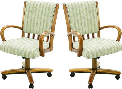 Chromcraft Set of 2 Caster Swivel Tilt Dining Chairs, Ultra Comfort Kitchen Chairs Casual Chairs with Soft Rubber Wheels Rolling Chair on Wheels for Kitchen(Alden Garden-Chestnut)