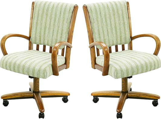 Chromcraft Set of 2 Caster Swivel Tilt Dining Chairs, Ultra Comfort Kitchen Chairs Casual Chairs with Soft Rubber Wheels Rolling Chair on Wheels for Kitchen(Alden Garden-Chestnut)