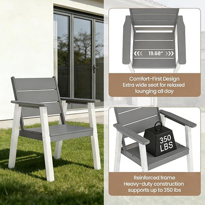 Outdoor Dining Set for 6, 7-Piece Patio Table and Chairs Set, HDPE Outdoor Dining Table and Chairs with Umbrella Hole, All-Weather Dining Furniture Set,White Grey