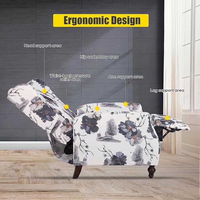 Wingback Recliner Chair with Massage and Heat, Tufted PU Leather Push Back Arm Chair for Living Room Vintage Recliner Chair with Remote Control, Padded Cushion, Backrest (Ink Blue-2)