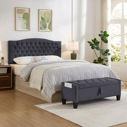 24KF Upholstered Tufted Button Wall Mounted Linen Headboard,Comfortable Fashional Headboard Queen/Full Size,6055-Q-Dark Gray