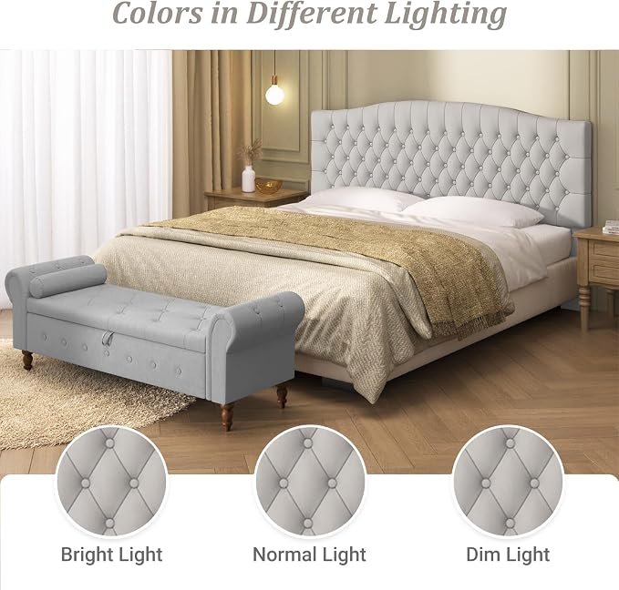 Furpopup Velvet King Size Headboard Only, Upholstered Wall Mount Light Gray | 2 ways to use:Wall-mounted (for adjustable bed) and bed frame mounted, Easy to assemble, Classic button design headboard