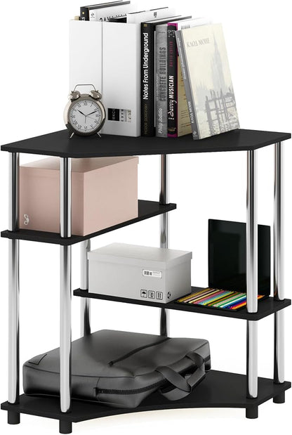 Furinno TURN-N-TUBE Desk, Corner Gaming Desk with Storage Shelves, Corner Computer Desk, Office Desk for Home Office, Bedroom, Americano/Stainless Steel Tubes