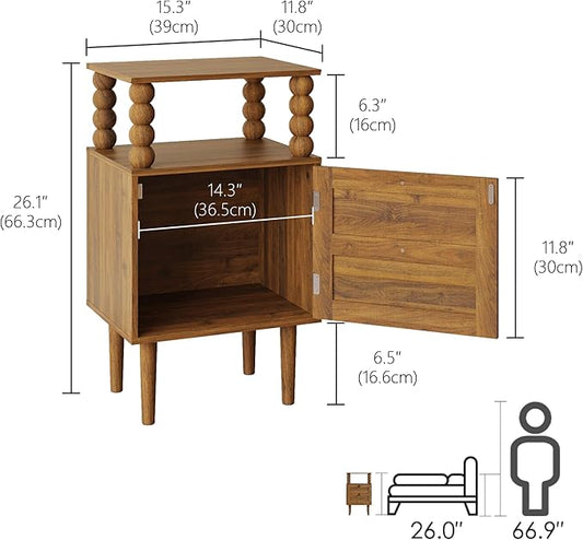 Veegle Nightstand,Modern Bedside Table with Storage Drawer and Open Wood Shelf, for Bedroom and Small Spaces,Night Stand with Solid Wood Legs (Walnut Brown)