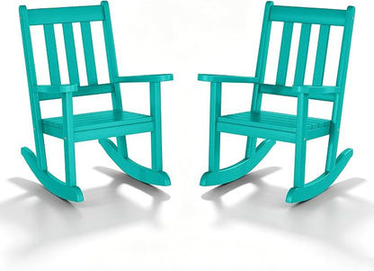 Costaelm Paradise Kids Outdoor Preschool HDPE Plastic Rocking Chair (Set of 2), Turquoise
