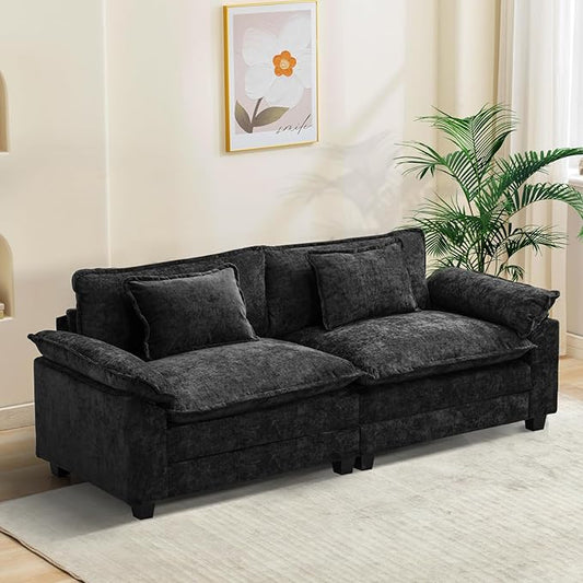 Oprisen 86" Modular Sectional Sofa, Comfy Cloud Couch Sectional Sofa with Ottoman, Chenille Sofa Sleeper Deep Seat Sofa with Throw Pillows for Living Room (Black, 86"- Loveseat)