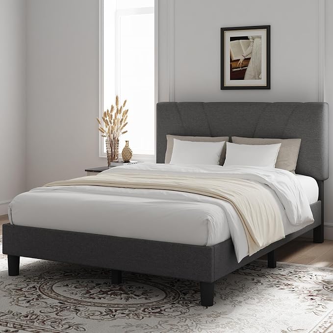 Novilla King Bed Frame and Headboard, Linen Upholstered King Size Bed Frame with Wood Slats Support, No Box Spring Needed, Heavy Duty Feet, Easy Assembly, Grey