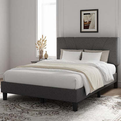 Novilla King Bed Frame and Headboard, Linen Upholstered King Size Bed Frame with Wood Slats Support, No Box Spring Needed, Heavy Duty Feet, Easy Assembly, Grey