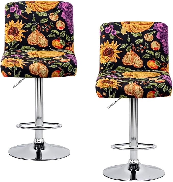 Levoberg Bar Stools Cover Set of 2 Printed Armless Swivel Barstools Slipcovers with Backs Stretch Square Counter Height Bar Stools Covers Mid Low Back Chair Cover for Kitchen Dining Room Bar #17