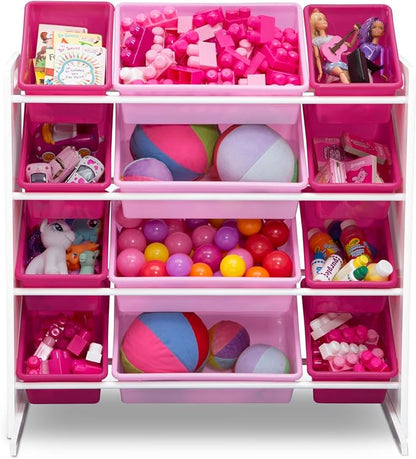 Delta Children Kids Toy Storage Organizer with 12 Plastic Bins - Greenguard Gold Certified, White/Pink