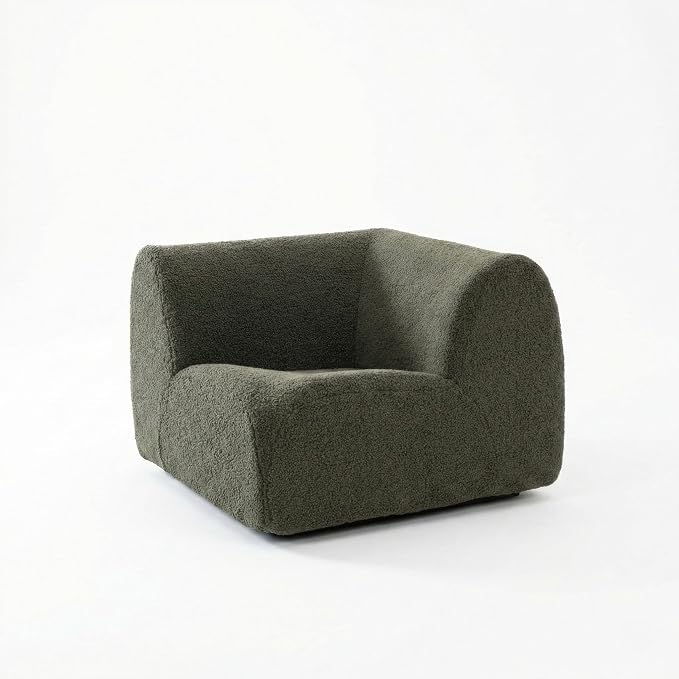 38" Curved Single Sofa Corner Chair, Boneless Sherpa Couch with Deep Seat, Comfy Teddy Sofas for Living Room, Bedroom, Apartment, Modern Sectional Modular Couches – No Assembly, Grey