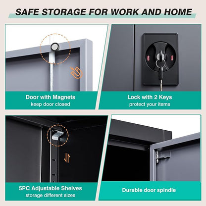 SISESOL Small Metal Cabinet with Shelves,36 inch Garage Storage Cabinet with Lock,Gray Metal Storage Cabinets with Locking Doors,Small Steel Lockable Cabinets for Home,Office,Shop,Garage
