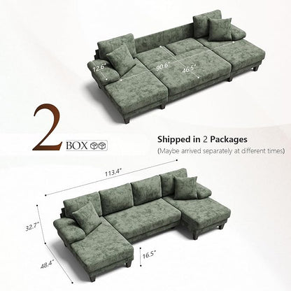 Txtin's Sleeper Sofa with Pull Out Couch Bed | 112 Inch Couches for Living Room | U-Shaped Convertible Sofa Bed | Chenille Green