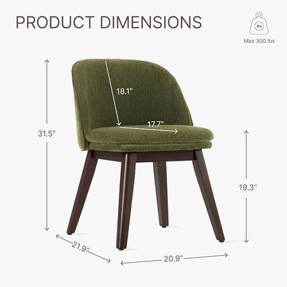 KISLOT Wooden Dining Chairs Set of 2, Fabric Upholstered Modern Dining Room Chairs with Double-Layer Thick Seat Cushion & Ergonomic Backrest for Restaurant, Kitchen and Café, Green